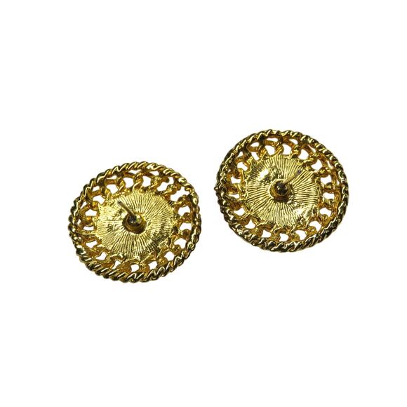 1980s Gold Caged Pearl Vintage Earrings Costume Earrings - Picture 3 of 3